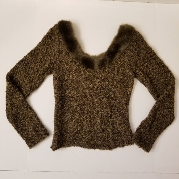 Dina Bar-el Stretch Knit Boucle Dressy Top with faux fur trim P Made in USA🎀❤❣ - Picture 4 of 16